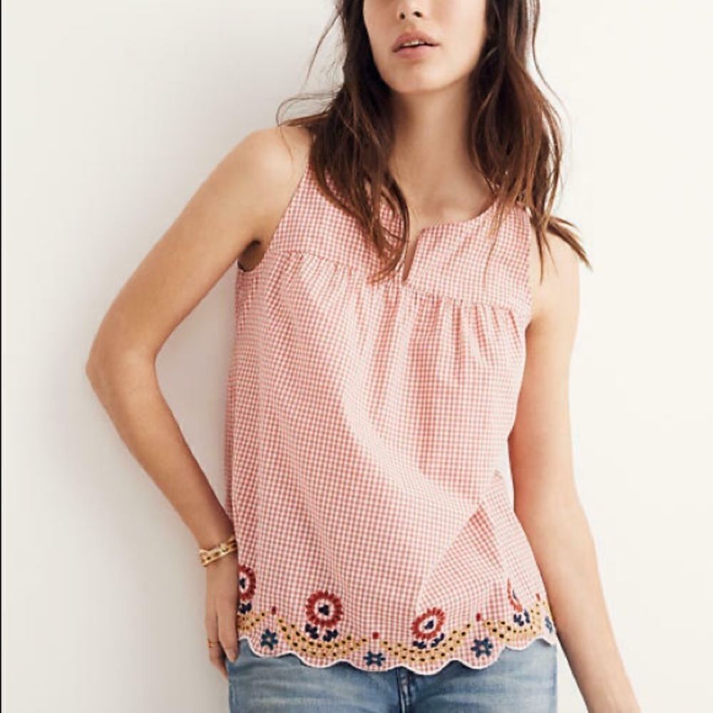 Pink gingham embroidered blouse